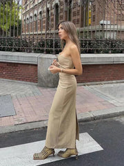 LIZAKOSHT  -  Women Faux Leather Strapless Dress Autumn Ladies Sexy Leather Dress Party Vintage Slim Female Chic Bottoms Mujer