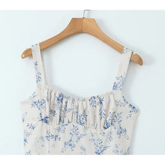 LIZAKOSHT - French Style Holiday Sling Dress Women Floral Print Hem Slit A-line Midi Summer Dresses