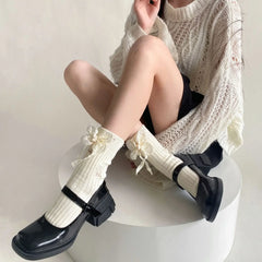 LIZAKOSHT - Solid Color Black White Gray Socks Women Autumn Winter Cotton Elastic Long Socks Cute Floral JK Lolita Sweet Girls Kawaii Socks