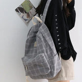 LIZAKOSHT - Simple Women's Backpack Fashion Plaid Schoolbag Travel Shoulder Bag