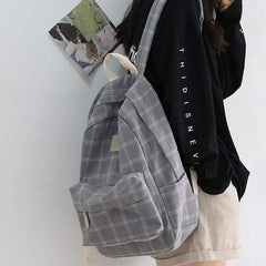 LIZAKOSHT - Simple Women's Backpack Fashion Plaid Schoolbag Travel Shoulder Bag