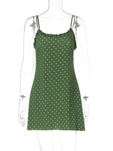 LIZAKOSHT - 2025 Polka Dot Spaghetti Strap Dress Women – French Vacation Style Ruffle Trim U-Neck Slim Fit Sundress Summer Outfit