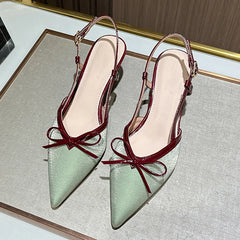 LIZAKOSHT - Bow Pointed Head Thin Heel High Heel Single Shoes Women's Word with Temperament Bag Head Sandals Sexy High Heels Summer