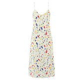 LIZAKOSHT - Holiday Women Beige with Colored Geometric Dot Print Sling Dress V Collar Tie Bow Back Midi Long Dresses Vestidos Summer Robe