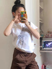 LIZAKOSHT - Animal Graphic White T-shirt Woman New Cotton Round Neck Short Sleeve Tees Tops Female Vintage Classic Print Loose Tshirts Y2k