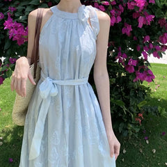 LIZAKOSHT - Summer Women French Premium Niche Temperament Seaside Holiday Blue Hanging Neck Large Size Sanya Beach Dresses
