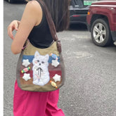 LIZAKOSHT - Harajuku Cat Shoulder Bags Women Vintage Embroidery Patchwork Casual Tote Bag Handbag Female Sweet Y2k Bags Aesthetic