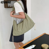 LIZAKOSHT - Fashion Simple Grunge Shoulder Underarm Bag Streetwear Y2k Vintage Striped Handbag Women Casual Shopping Tote Bags High-capacity