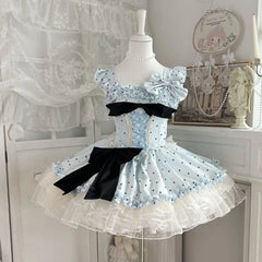 LIZAKOSHT - France Sweet Kawaii Lolita Dress Women's Designer Fashion Japanese Cute Thin Polka Dot Patchwork A-line Sling Dresses Clothing