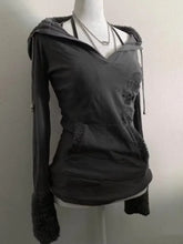 LIZAKOSHT - Japanese Gothic Print Pullover Hooded Sweatshirt American Vintage Pullover Long Sleeve Hooded Sweatshirt Streetwear Women