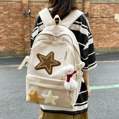 LIZAKOSHT  -  Korean Cute Star Patchwork Sweet Girl Backpacks 2023 Preppy Fashion All Match Student Schoolbag High-capacity Casual Travel Bag