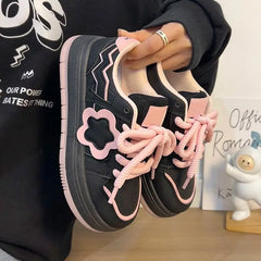 LIZAKOSHT - Black Shoes for Women Kawaii Splice Korean Style Women Sport Sneaker Niche Low-top Fashion Casual Versatile Ladies Shoes