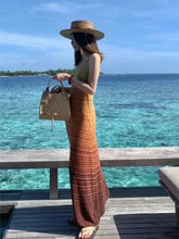 LIZAKOSHT - Knit Women Colorful Slip Long Casual Dress Square Collar Sleeveless Off-shoulder Slim Dresses Lady New Holiday Beach Gowns