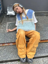 LIZAKOSHT  -  American Mint Style Contrasting Color V-neck Knitted Vest for Women Autumn and Winter New Mink Fur Loose Sleeveless Sweater