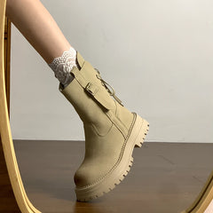 LIZAKOSHT - Rock Shoes Woman White Mid-Calf Boots Boots-Women Low Lolita Ladies Autumn Retro Boots Women New 2024 Female Shoes Mid-Ca