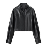 LIZAKOSHT - Retro Stand Collar Punk Style Leather Short Jacket European And American Autumn New Leather Jacket