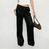 LIZAKOSHT - Women Satin Wide Leg Dress Pants Silk Casual Dressy Long Flowy Pants Elastic High Waisted Trousers
