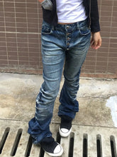LIZAKOSHT - Washed Distressed Micro-flared Jeans for Women Stylish High Street Straight Jeans Millennial Harajuku Style Hip Hop Y2k Trousers