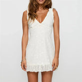 LIZAKOSHT - Y2K Vintage Floral Jacquard Sleeveless V-Neck Slim Fit Dress Women's Summer Mini Tank Dress Party Club Holiday Beach Sundress