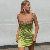 LIZAKOSHT - Elegant Embroidery Spaghetti Strap Black Summer Dresses For Women Sexy Backless Bodycon Chic Party Mini Dress Vestidos