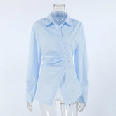 LIZAKOSHT - 2026 Spring Autumn Fashion Solid Split Design Shirt for Women Lapel Long Sleeve Spliced Single Breasted Slimming Shirts Female