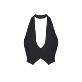 LIZAKOSHT - Summer New Women's Backless Neck Hanging Vest Solid Color Lace Up Hot Girl Sleeveless Tanks Top Female Fashion Camis