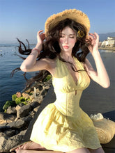 LIZAKOSHT  -  Woman Dress Sleeveless Halter V Neck Hollow Out Slim Lace Patchwork Summer Fashion Holiday Party Mini Dresses Elegant