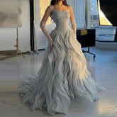 LIZAKOSHT - Luxury Long Evening Dresses Ruffles Beads Formal Dubai Prom Dresses Ruched Sweetheart A-Line Prom Gowns Women