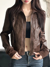 LIZAKOSHT - Safari Style Big Pockets Jackets Casual Pu Leather Turn-Down Collar Long Sleeve Coats Women Autumn Winter Fashion