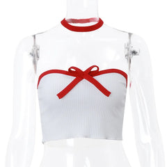 LIZAKOSHT - Clinkly Embellished Bow Detail Sexy Strapless Crop Tops Outfits For Women Party Club Backless Cropped Tube Top Summer 2024