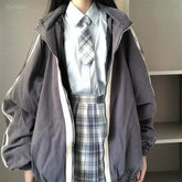 LIZAKOSHT - Oversized Jackets For Women Ropa Mujer Preppy Fashion Casual Y2k Tops Vintage Korean Coats Style Stand Neck Zipper Outwear
