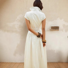 LIZAKOSHT - French Lapel Long Dress Single-breasted Women's Summer Slim Dress Fashionable Commuter Women's Clothing