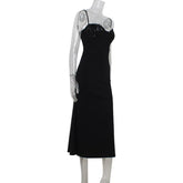 LIZAKOSHT - Women's New Fashionable and Elegant Sleeveless Strap with sequins Splicing Waist cinching and slimming Dress