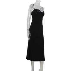 LIZAKOSHT - Women's New Fashionable and Elegant Sleeveless Strap with sequins Splicing Waist cinching and slimming Dress