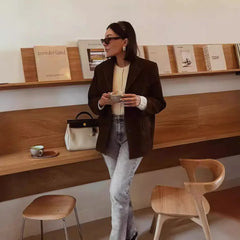 LIZAKOSHT - Leisure Suit Coat Women's Suede Autumn and Winter Jacket Commuter Wind Women's Coat