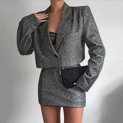 Lizakosht Sexy Spicy Girl Small Suit Set Autumn Winter New 2-piece Casual Suit Fashion Polo Long Sleeve High Waist Short Dress Set