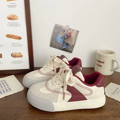 LIZAKOSHT - Pink Platform Sports Shoes Woman Niche Low-top Fashion Korean Style Autumn Women Sneakers PU Leathers Casual Shoes