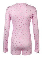 LIZAKOSHT - Floral Print Chic Rompers for Women Aesthetic Crewneck 2000s Long Sleeves Jumpsuits Sweet Korean Harajuku Cloth