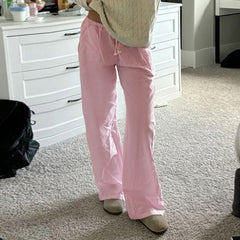 LIZAKOSHT - Solid Loose Sweatpants Streetwear Joggers Casual Basic Pink Trousers for Women Basic Aesthetic Y2K Retro Pants