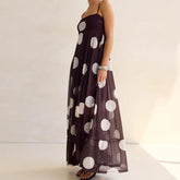 LIZAKOSHT - Retro Polka Dot Maxi Dress Elegant Lady Spaghetti Strap Flowy Dresses for Women Summer Vacation Brunch Outfits