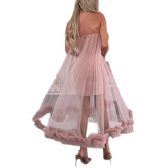 LIZAKOSHT - Spring Summer New Style Wrapped Chest Mesh Pendant Dress Casual Loose Vacation Dress