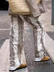 LIZAKOSHT - Women's Snake Patterned Pants Summer Loose High Waisted Retro Chic Niche Casual Temperament Commuting Wide Leg Pants