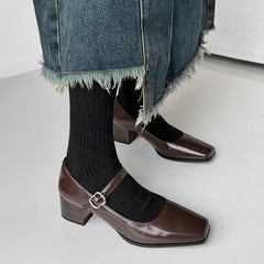 LIZAKOSHT - Fashion Pumps New High Quality Genuine Leather Women Heels Low Heel Leather Shoes Mary Jane Shoes Commuter Women's Shoes