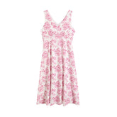 LIZAKOSHT - Printed Dress European and American Women's Summer Holiday Style Fashion V-neck Shoulder Strap