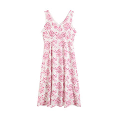 LIZAKOSHT - Printed Dress European and American Women's Summer Holiday Style Fashion V-neck Shoulder Strap