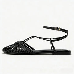 LIZAKOSHT - Fashion Flat Roman Sandals Women Narrow Band Comfort Fashion Beach Shoes Women Ankle Buckle Hollow Casual Weave Women Sandals