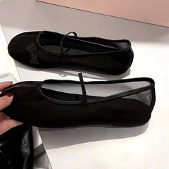 LIZAKOSHT - summer lace mesh flats women round toe elastic band mary janes shoes breathable moccasins women transparent soft loafers