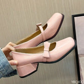 LIZAKOSHT - Spring Summer New coarse heeled women's single shoes bow pink simple comfortable versatile elegant sweet women's shoes
