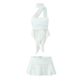LIZAKOSHT - Women Waistband Ruched Frisky Ruffle Chiffon Slit Mini Skirt