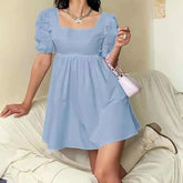 LIZAKOSHT - Slim Fit Bal One Collar Dr Women's Ele Sle ort Sve Cotton Summer Dr Floral Embellied A-Line Skirt